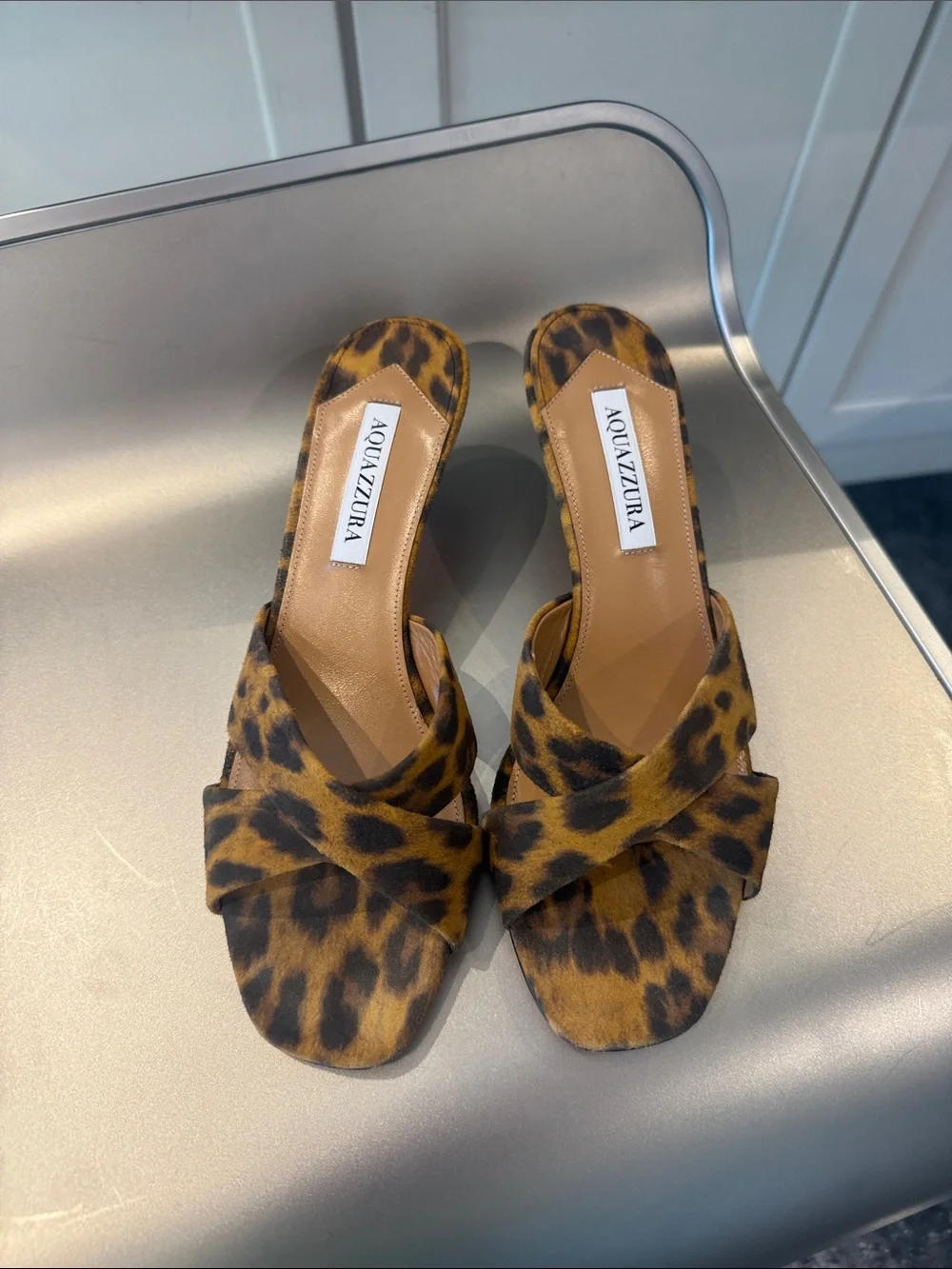 NIB Aquazzura Divine Leopard-Print Kitten Heel Sandals 50 mm - Picture 4 of 9